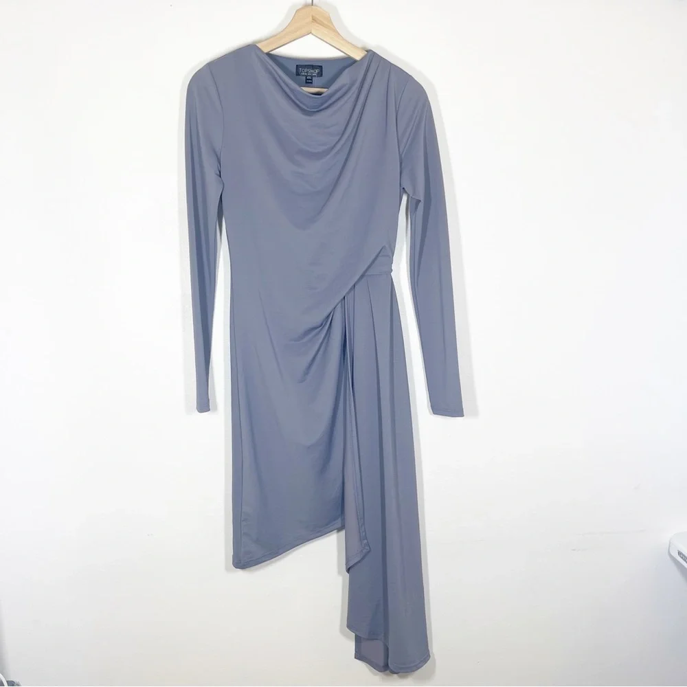 NWT Topshop Asymmetrical Crepe Sheath Dress Long Sleeves Lavender Purple Sz 4 - Picture 4 of 16